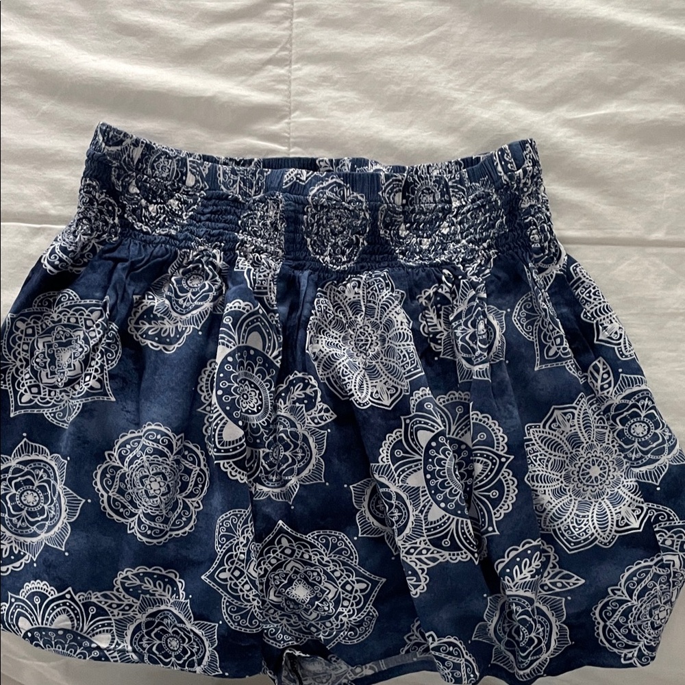 Navy Floral High Waist Women's Shorts